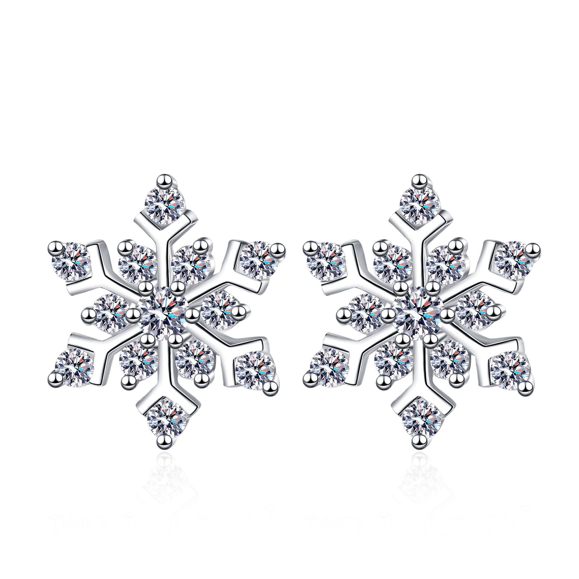 S925 Sterling Silver Snowflake Earrings for Women, High-End Snowflake Style Earrings, 72 Points Moissanite Earrings - Image 2