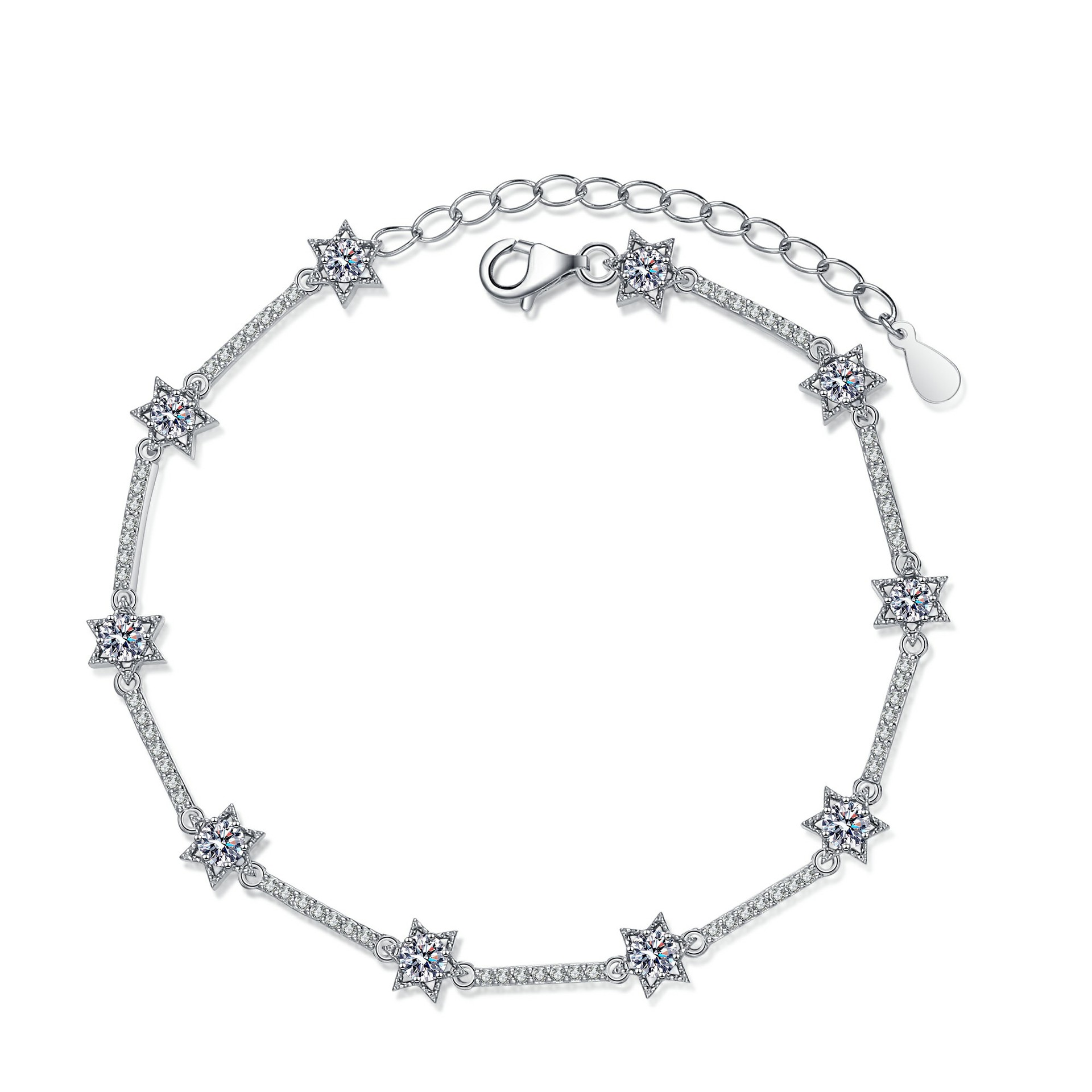 S925 Sterling Silver Women's Bracelet with Micro-set Ten Diamonds, Six-Pointed Star, and 1-Carat Moissanite - Image 2
